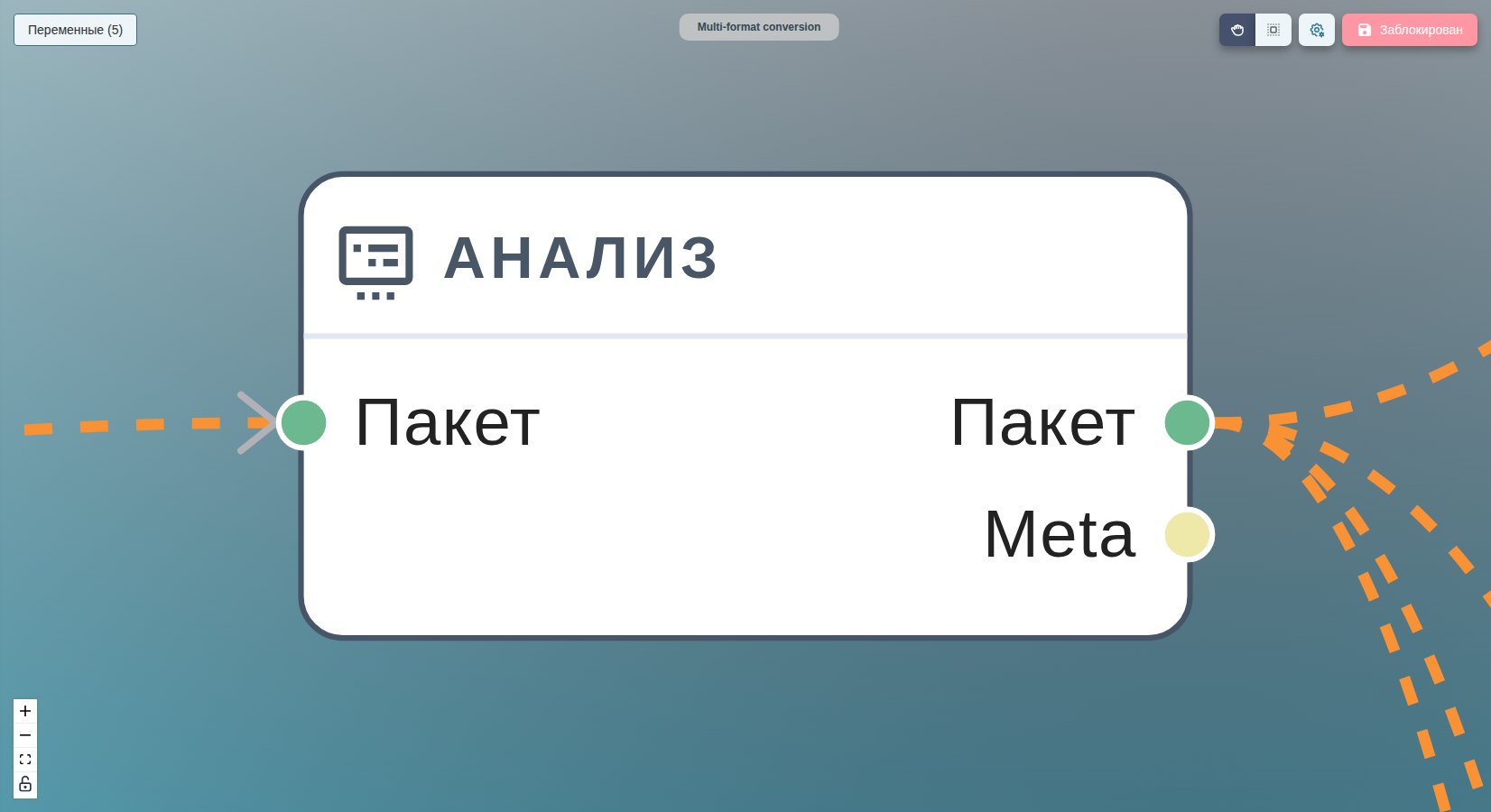 Узел analyze в центре холста, отдающий пакет Package и метаданные-пин VideoHeight в остальной процесс.