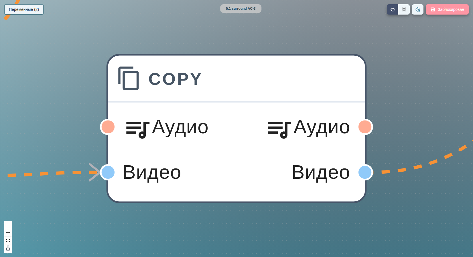 Узел copy, пропускающий аудио и видео в мультиплексор MP4 без перекодирования.