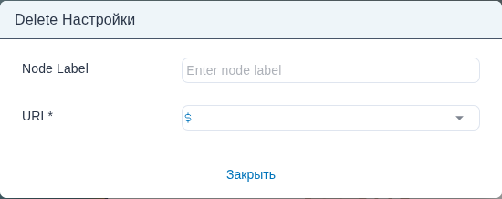 Диалог «Delete Node Settings» с полями Node Label и URL.