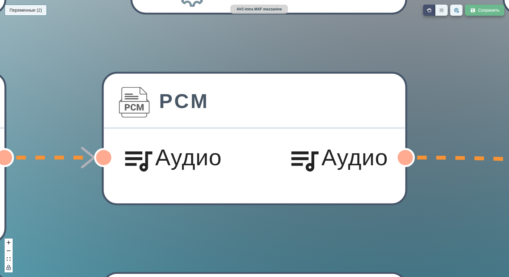 pcm между цепочкой аудиофильтров и мультиплексором.